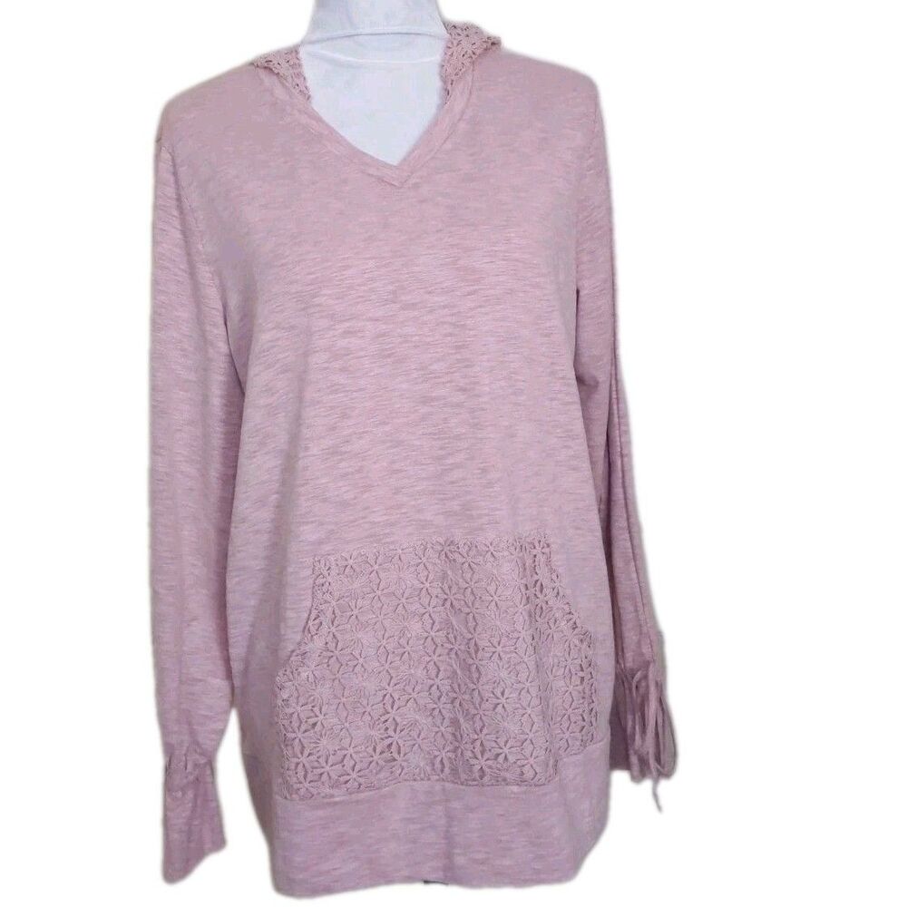 NWT DOE & RAE Hoodie Pullover Lacy Kangaroo Pocket Dusty Pink Medium